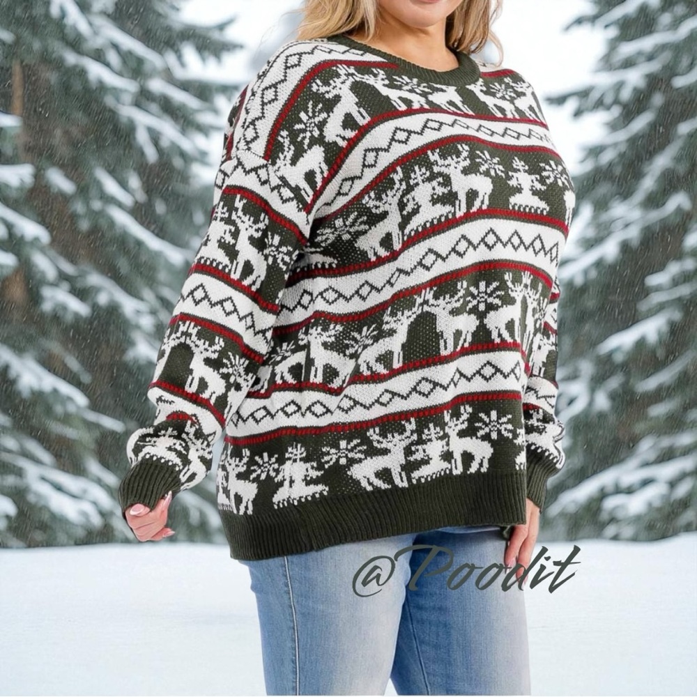AND THE WHY Reindeer print holiday plus size sweater combo sz 1X/2X and 2X/3X - Picture 5 of 11